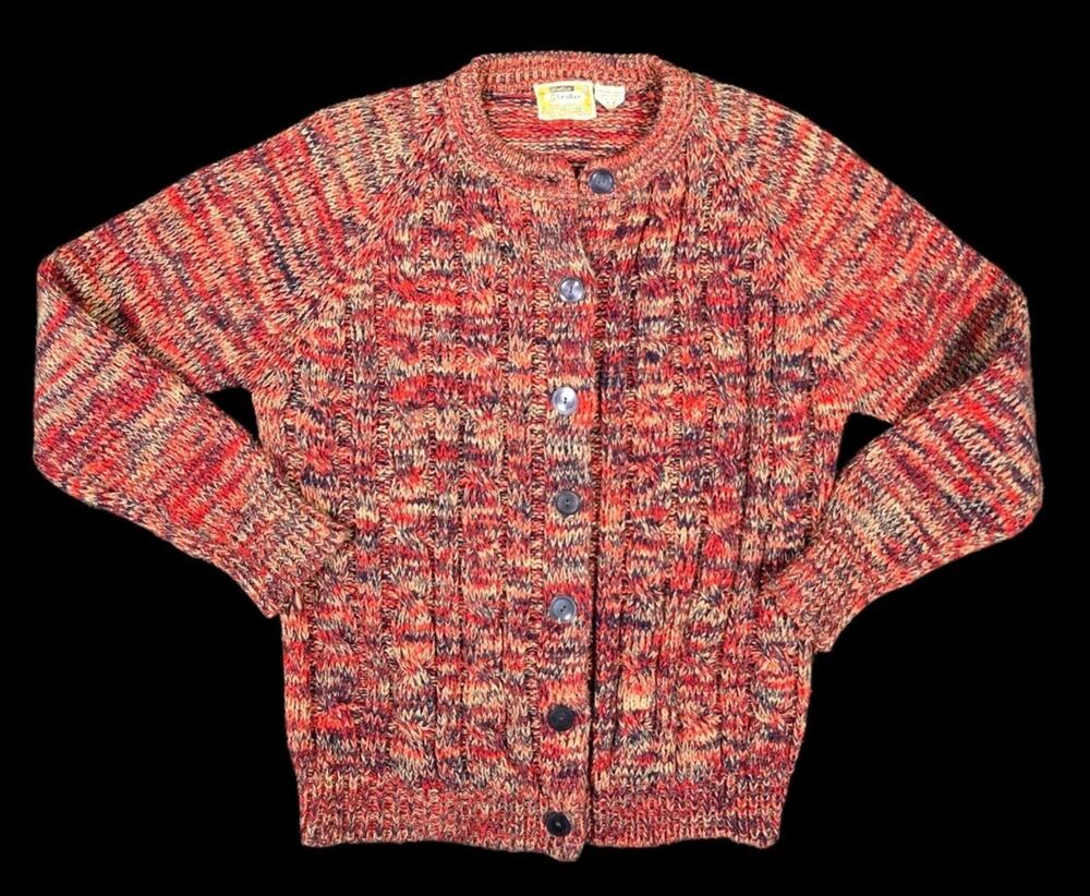 70s Woolco Stroller Cardigan Sweater Acrylic Multicolor Large Grandmacore Knit